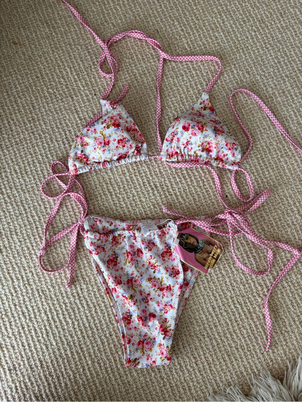 Pink Floral Tie-Side Bikini - Strawberry Milk Mob